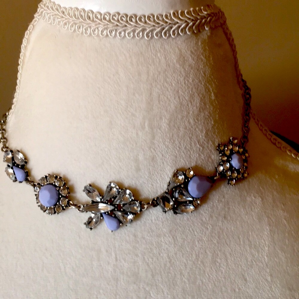 Periwinkle and Rhinestone Costume Necklace
